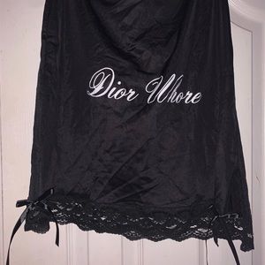 DIOR WH*RE sexy black lace ribbon slip skirt